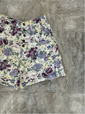 VTG 80s Breakers Bright Floral Cotton High Waisted Button Fly Shorts USA Sz 13